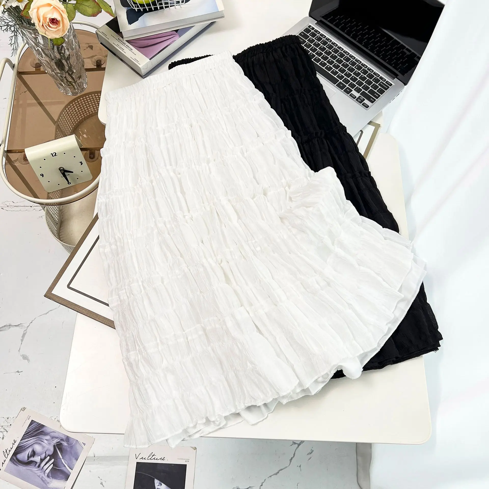 100kg Summer Long Skirts New Temperament Elastic Waist Plus Size Women Leisure Fairy Cake Skirt 8408