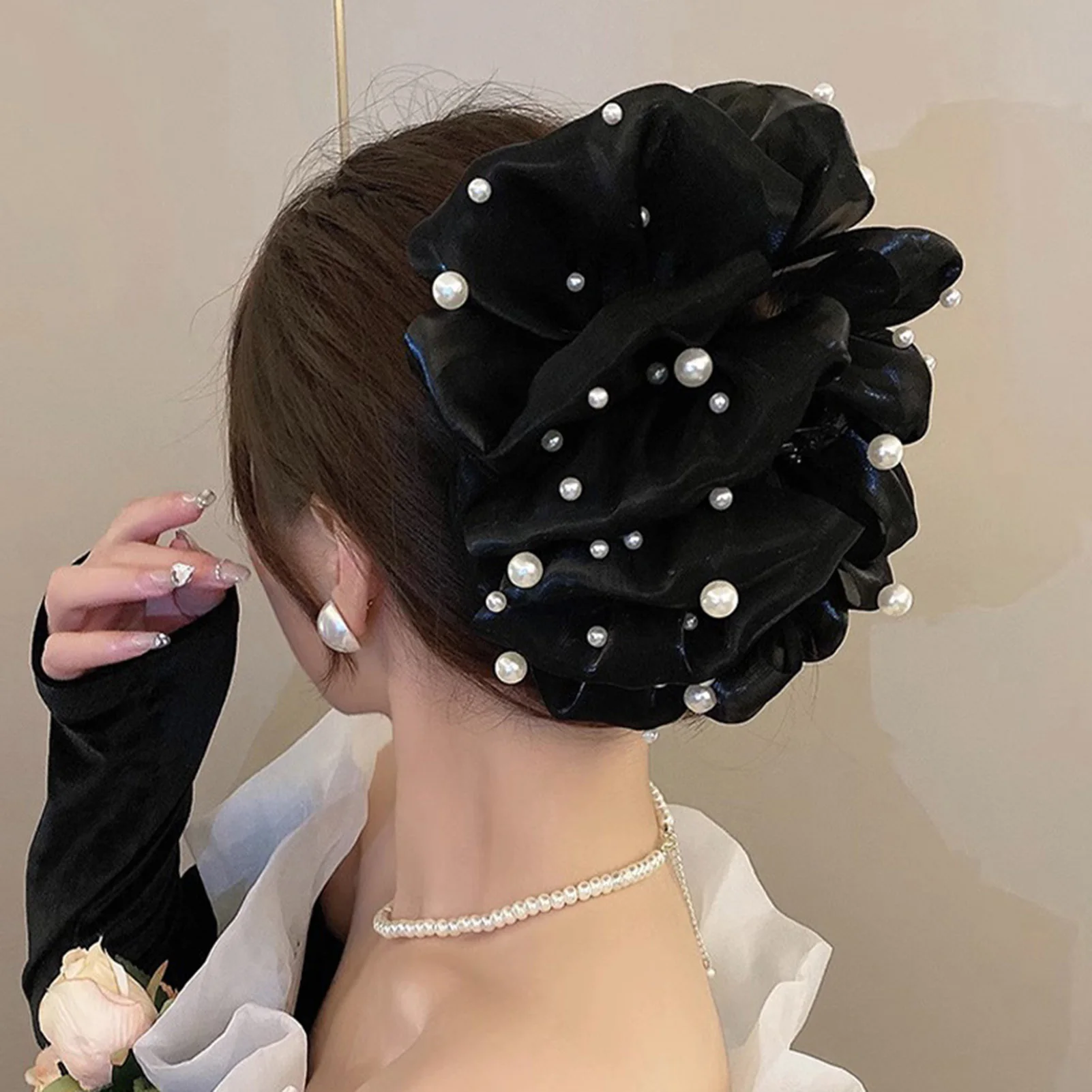 Neue Haar Klaue Für Frauen Große Perle Perle Bogen Gaze Shark Greifer Klaue Elegante Exquisite Hochsteckfrisur Haar Clip Mädchen Haar Zubehör