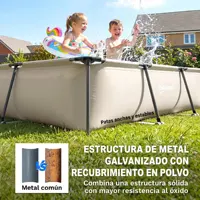 Piscine tubulaire démontable Outsunny 316X238X66.5 cm 3700 L, piscine rectangulaire avec structure métallique stable, patch de réparation, pompe filtrante non incluse pour 2-4 personnes, jardin, extérieur, gris 4