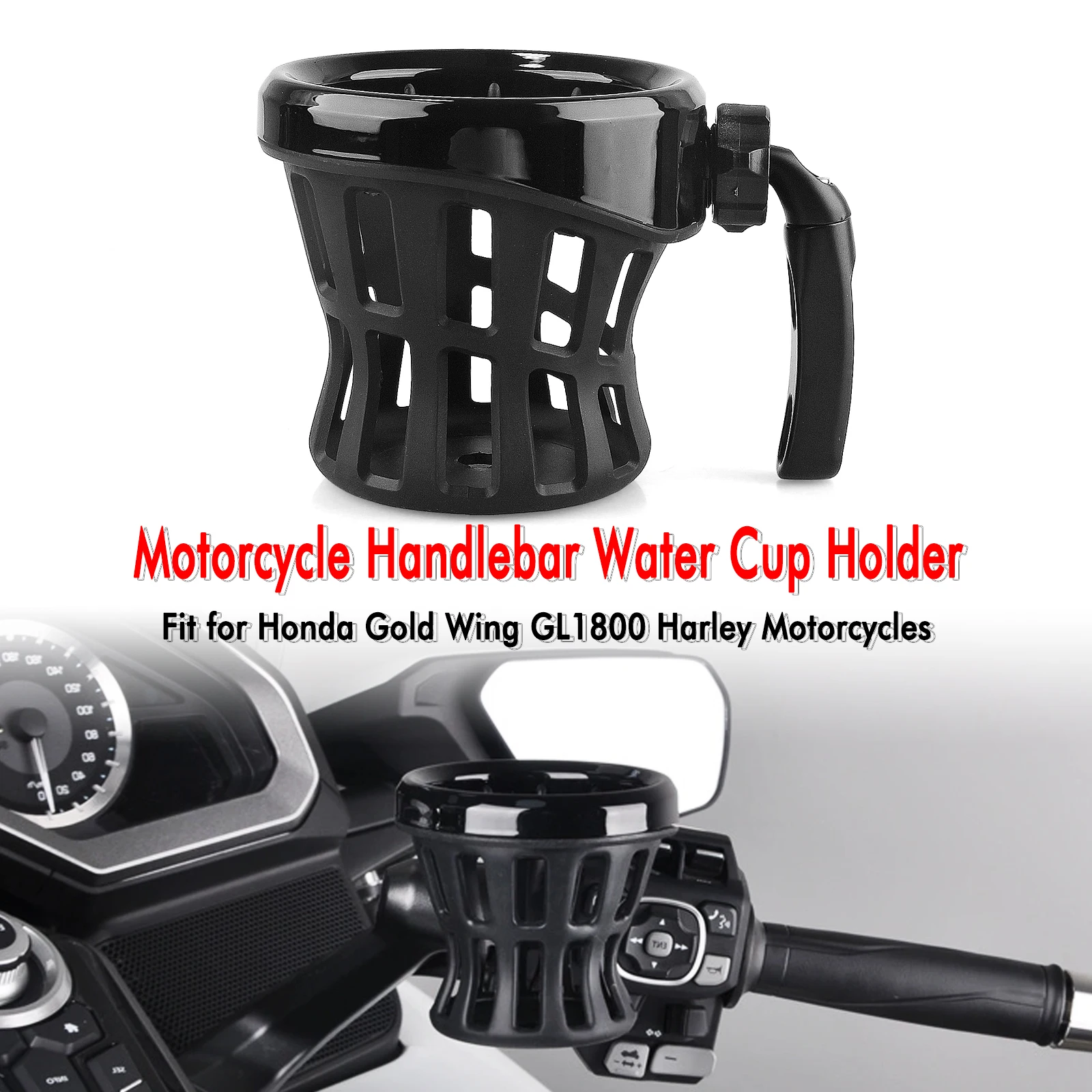 

For Honda Gold Wing GL1800 Goldwing GL 1800 Harley Motorcycle Handlebar Bottle Cup Holder Drink Basket Brake Perch Mount W/ Mesh