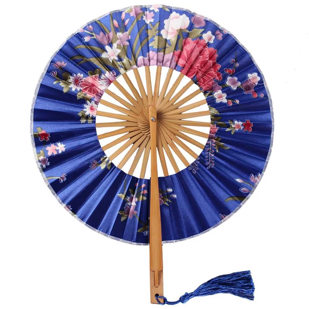 Japanese Sakura Flower Pocket Folding Hand Fan Round Circle Party Decor Gift Bamboo Windmill Folding Fan Chinese Fans