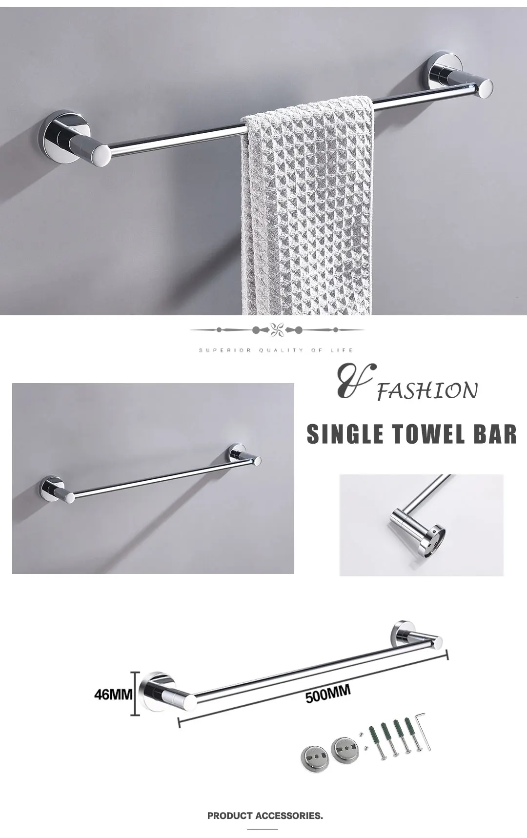 Description Picture 4 of itemChrome Stainless Steel Bathroom Accessories Towel Rack Paper Holder   Toilet Brush Holder Towel Ring Robe Hook Bathroom Hardware
