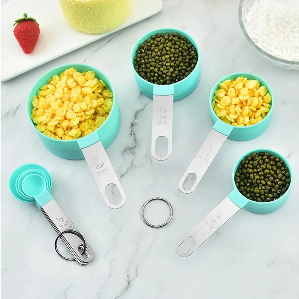 Measuring Cup and Spoon Set 8-piece Stainless Steel Handle Plastic Graduated