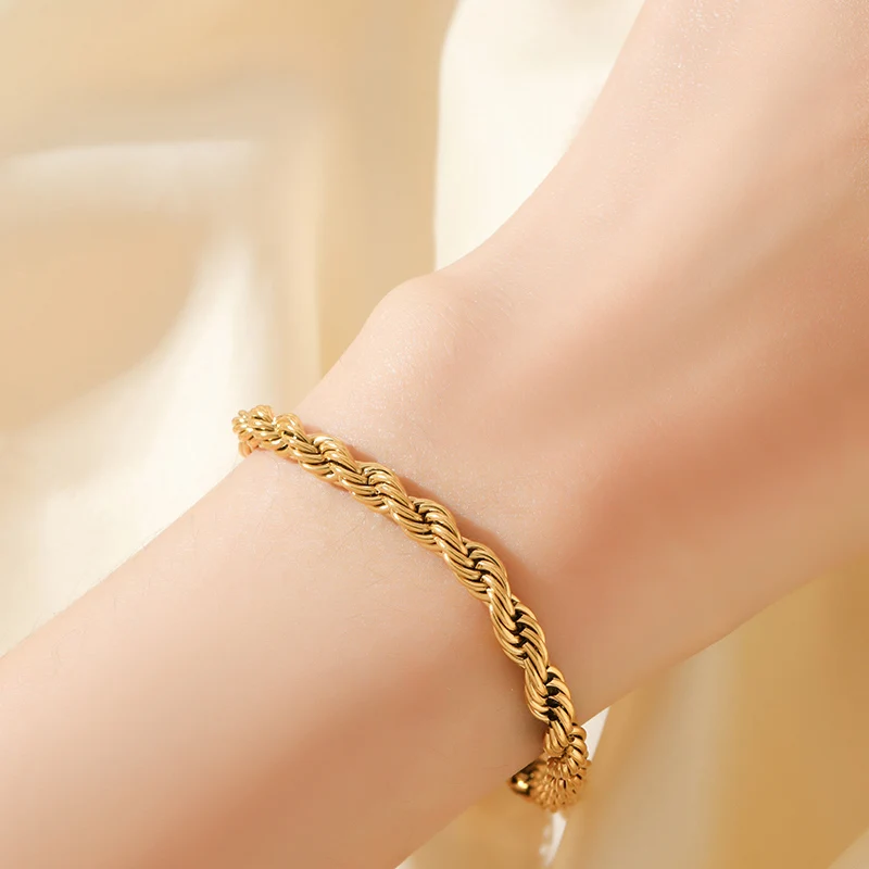 GANPUP Statement-Kettenarmband mit Textur, dickes Armreif-Armband für Damen und Herren, 18 Karat Gold, PVD-beschichteter Edelstahl, lichtbeständiger Schmuck, Geschenk – Detail 4