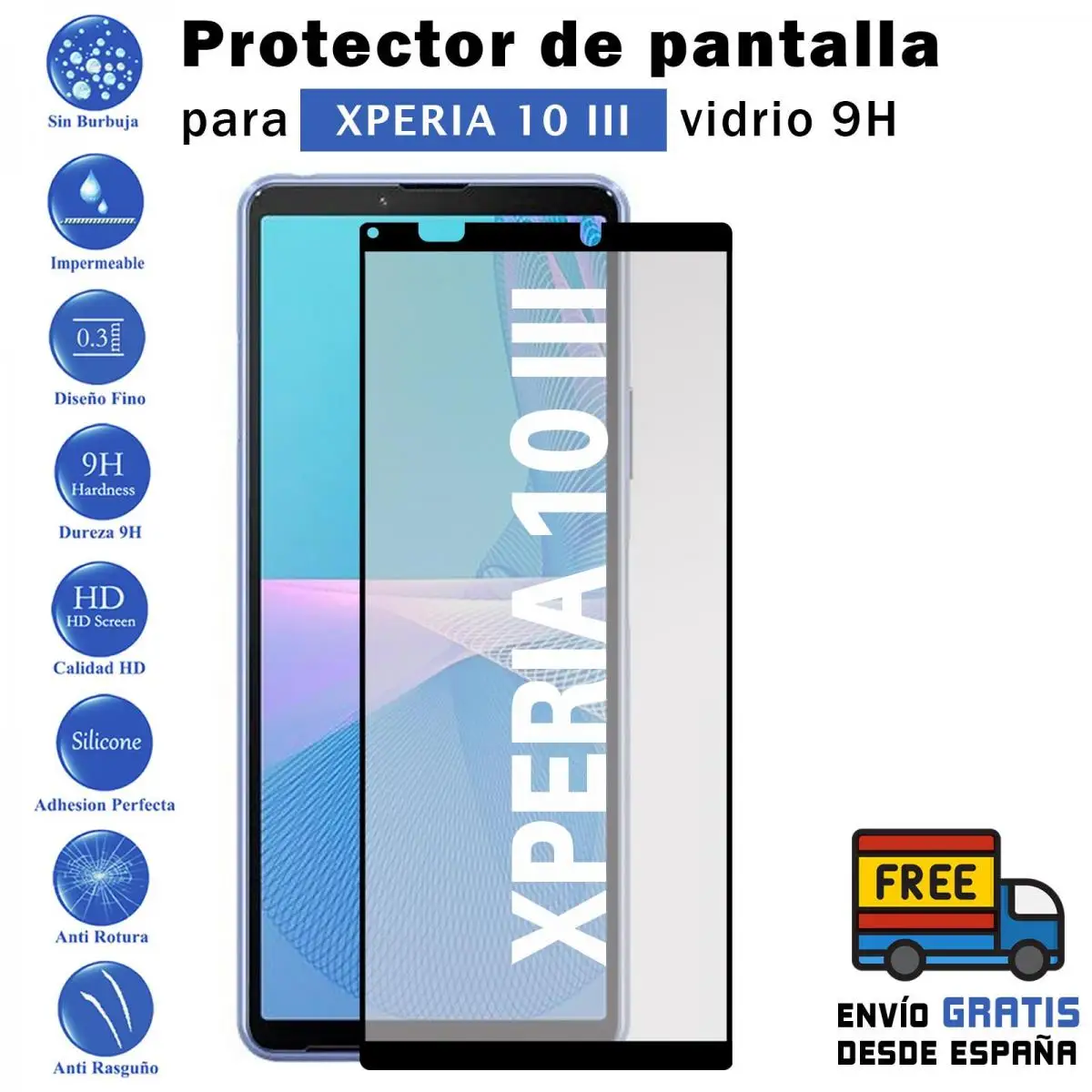 Pellicola Salvaschermo In Vetro Temperato Nero Xperia 10 Iii 9H Per Movil - Todotumovil