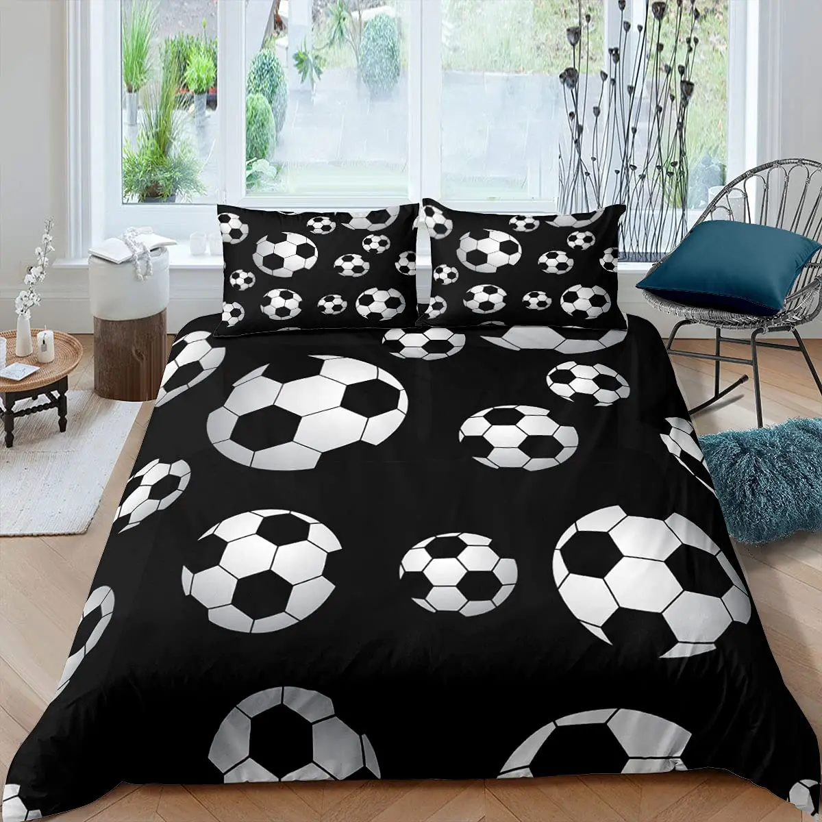 Cartoon Soccer Duvet Cover Set Printed Football Bedding Sets for Kids Boys Girls Bedroom Decor Sports Theme Comforter Cover Set 5