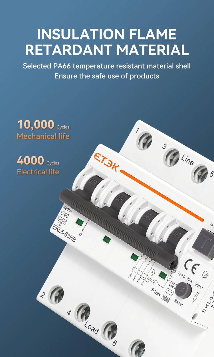 ETEC Type B RCBO Residual Automatic Circuit Breaker 10KA 2p 4P 32a 40a 63a Over