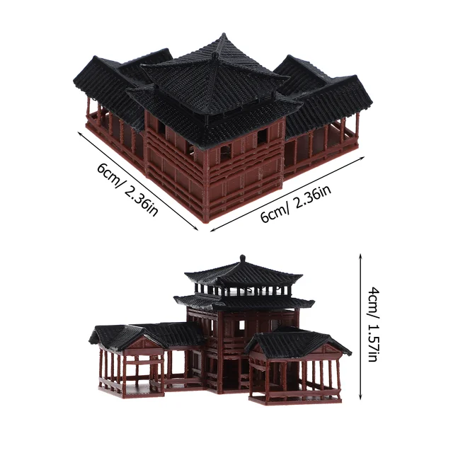2PCS Miniature Chinese Inn Model Traditional Building Figurine Ancient Architecture Statue Garden Yard Desktop Decorations 2