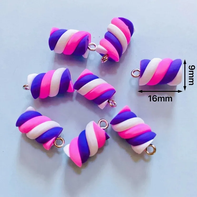 10Pcs 다채로운 솜사탕 귀걸이 참 Diy Kawaii 3D 키 체인 목걸이 펜던트 쥬얼리 만들기 장식 액세서리