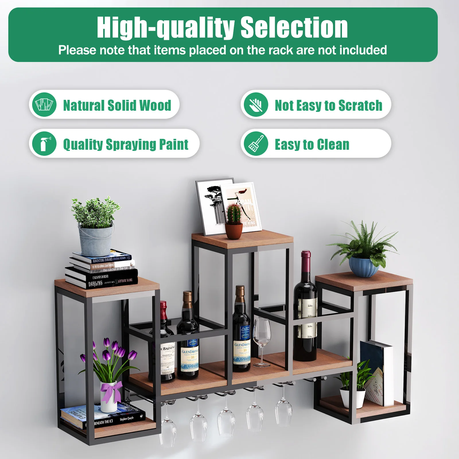 30 kg tragendes Gewicht, Wandmontage, Weinregal, Schmiedeeisen, Aufbewahrung, Display, Flasche, Hängehalter, Organizer für Küche, Esszimmer, Bar – Detail 4