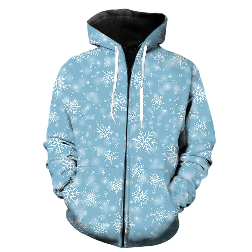 

Winter Snowflake Pattern Men's Zipper Hoodie Spring Hip Hop Long Sleeve 3D Print Oversized Fashion Unisex Cool Teens Harajuku