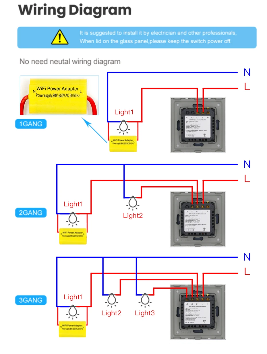 BSEED Interruptor de Pared WiFi,Interruptor Inteligente 1 Gang 1 Vía con  Pantalla Táctil Blanco,Compatible con Alexa, Google Home, Control de APP y  Función de Temporizador【Se necesita Neutro】 : : Bricolaje y  herramientas