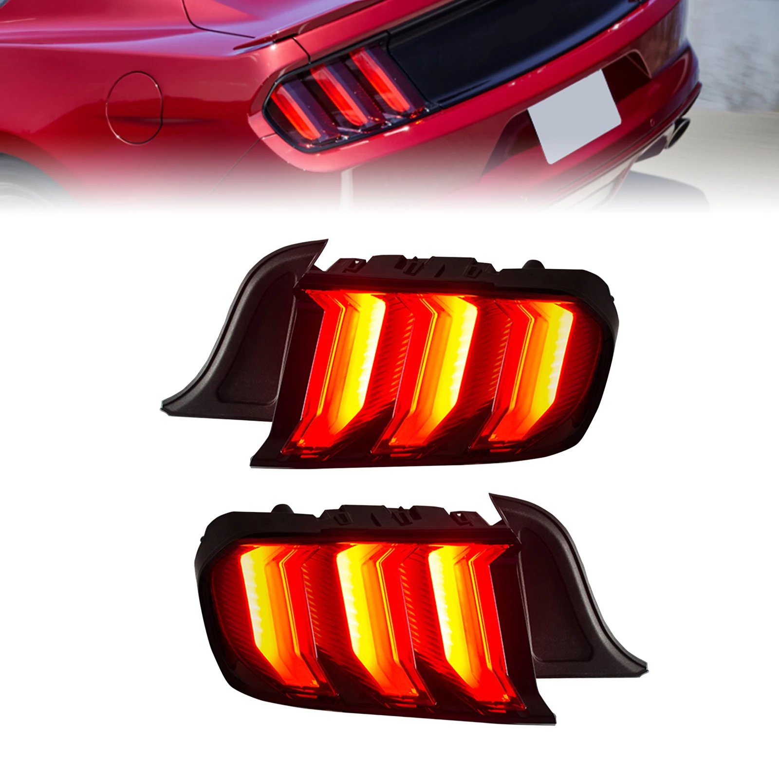 Red Pair LED Car Tail Lights Sequential Turn Signal Rear Lamp For 2015-2022 Ford Mustang