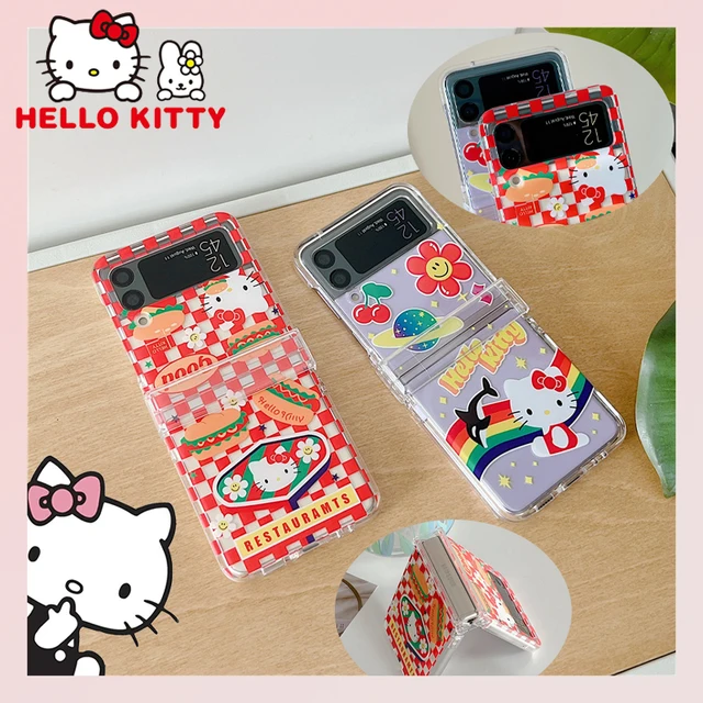 Hello Kitty A Samsung Galaxy Z Flip 4 3 5G Telefonos Tok Aranyos Átlátszó Női Lány Nyomtatott Pc Shatteroper Borító Védőhéj