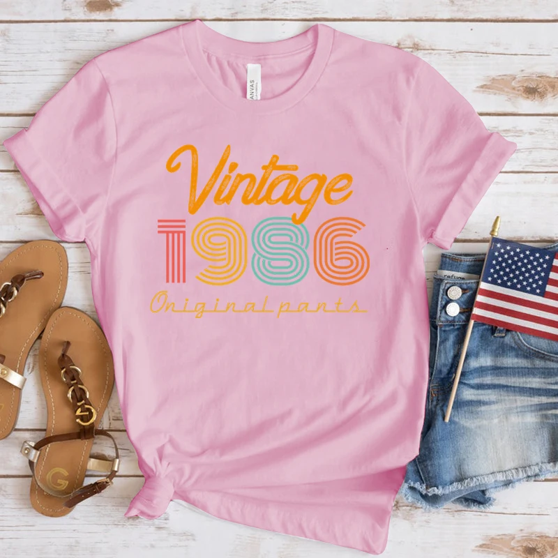 (Premium T-shirt) Neue Vintage 1986, Print T Shirt Frauen Kurzarm Tops Tees Sommer Mode Lose Casual T-Shirt (Schnelle Lieferung) – Detail 12