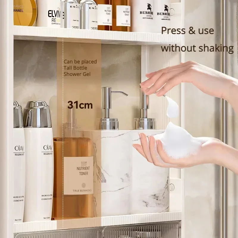 Bathroom Organizer Shelf Wall Mounted Rack Punch-free Makeup Storage Rack with Hook Toiletries Holder with Drawer Home Organizer 3