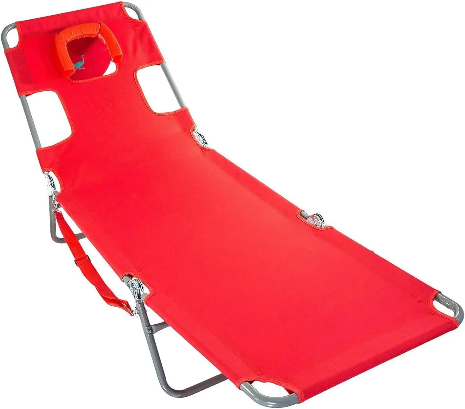Beach Lounge Chair, Folding & Reclining Outdoor Chaise Lounger, Red - Portable Adjustable Recliner Chair