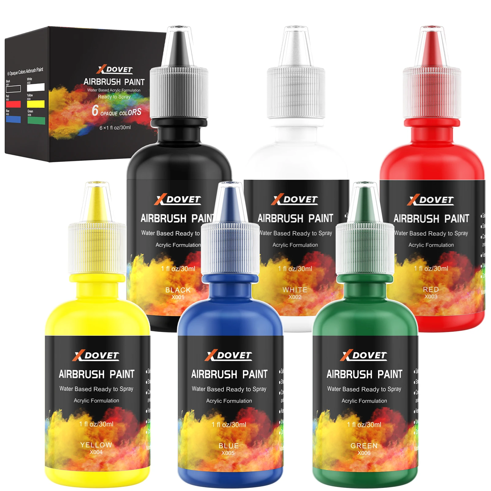 XDOVETAirbrushPaint6ColorsAirbrushPaintSet30ml1ozReadyto