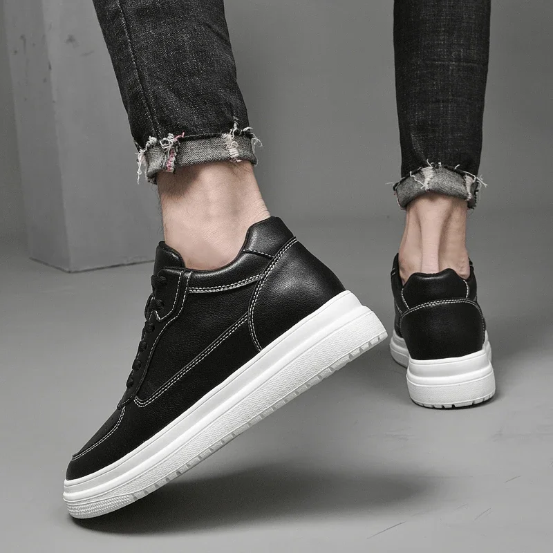 Man Lift Sneakers Plus Size 36-44 Height Increase Insole 8cm Taller Shoes Men Leisure Fashion Sports White casual sneakers,leather sneakers