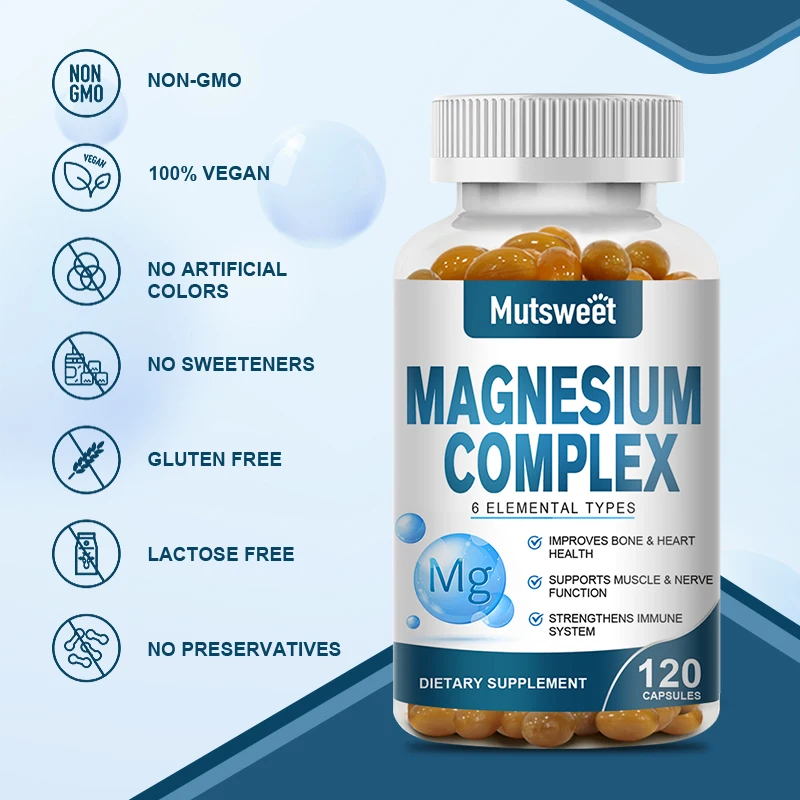 Complex Magnesium Capsule Supplements, Nervous System, Muscle And Bone Support Sleep, Energy, Leg Cramps, Headaches 6