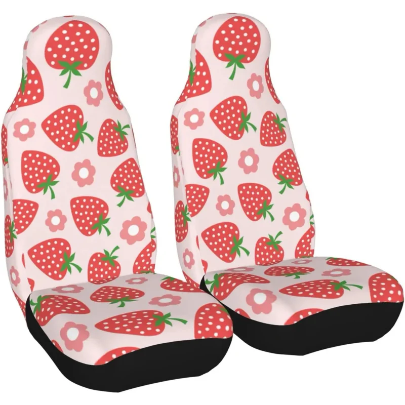 

Car Seat Covers Set 2Pcs Strawberry Flower Universal Front Car Seats Vehicle Enterior Protector Suitable Fits Most Car Truck