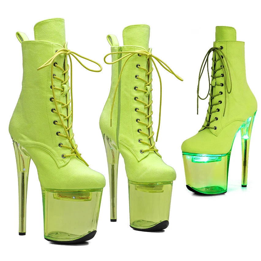 Leecabe 20CM/8Inch lady  LED Light Up Shoes Glowing platform  boots  High Heels Pole Dance boot
