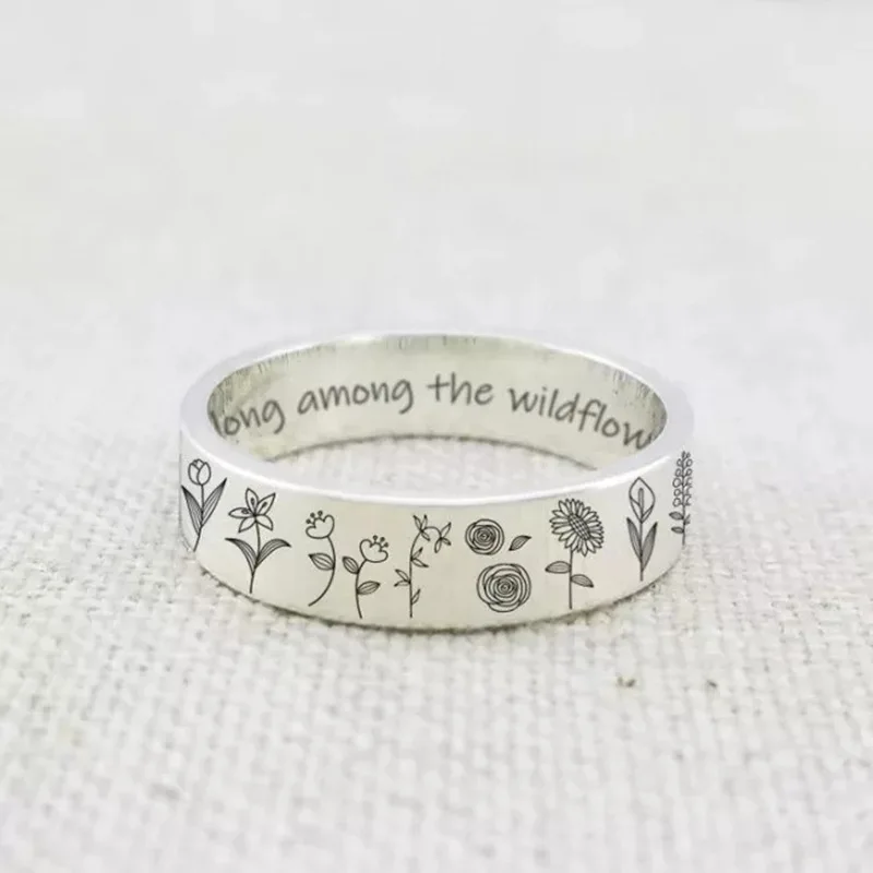 2022 Vintage Rose Sunflower Flower Rings Party Cute "You Appartengono Tra I Fiori Di Campo" Anelli Con Lettere Per Accessori Da Donna