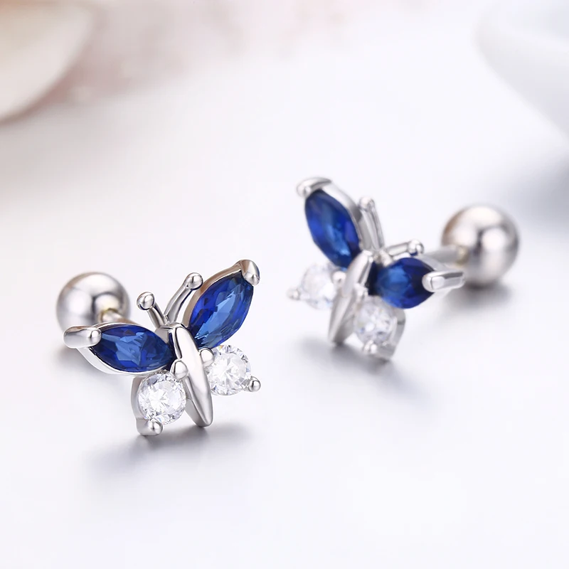 귀여운 나비 보라색 CZ 스크류 백 스터드 귀걸이 여성을위한 어린이 소녀 키즈 보석 Orecchini Aros Aretes