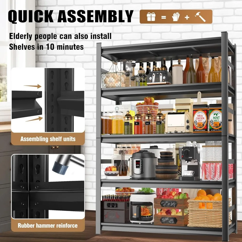 72" H 36" W All-Metal Garage Shelving Unit and Storage-Easy Assembly Shelves 5-Tier Rack|Heavy-Duty Adjustable Shelf 6