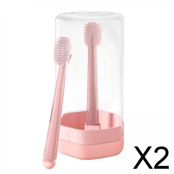 2xToddler Training Toothbrush Oral Cleaner for Children 6 to 12 Months Pink