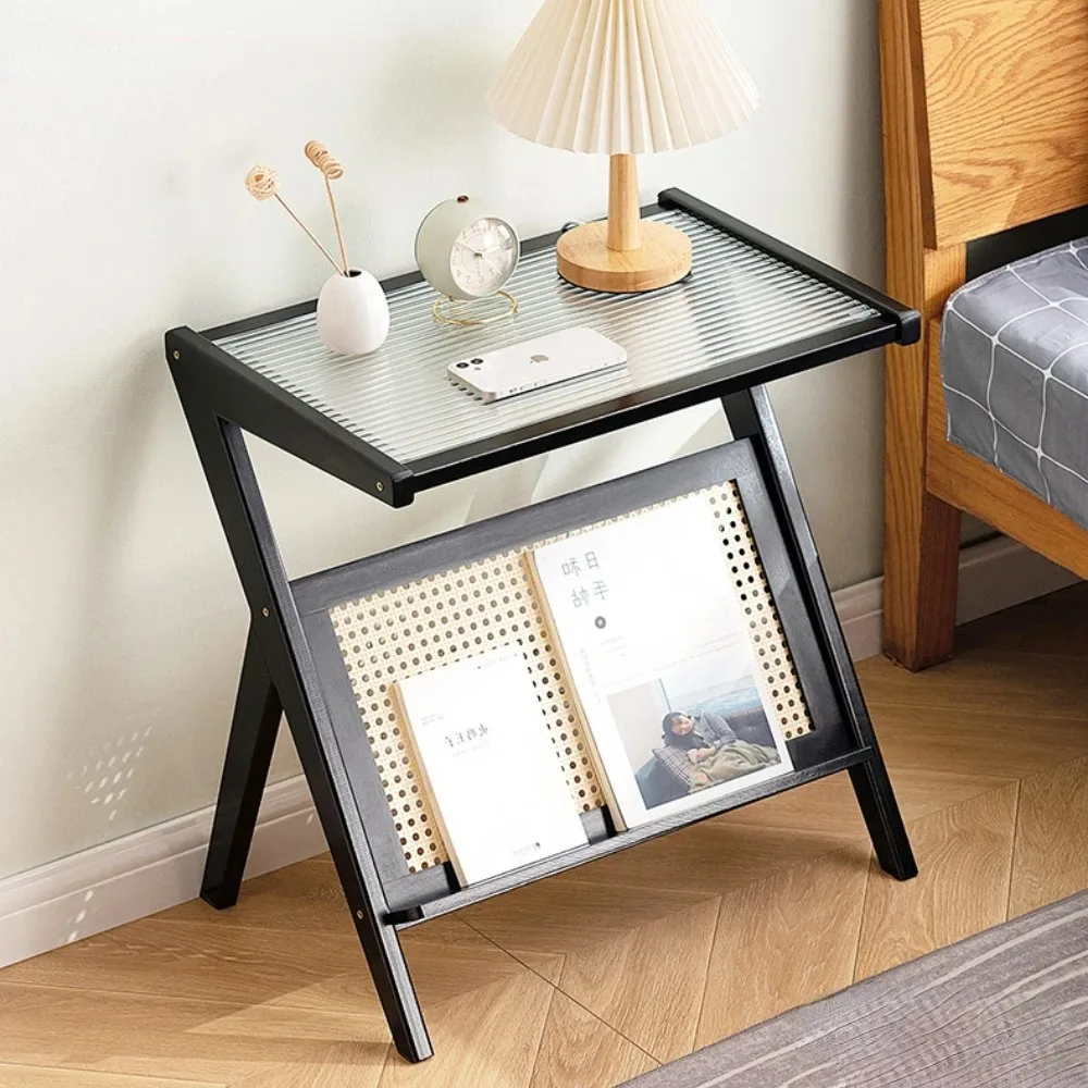 Coffee Table Tempered Glass Top Modern Z Shape Side Table Mobile Cabinet Bedstand Organizer Tea Side Table