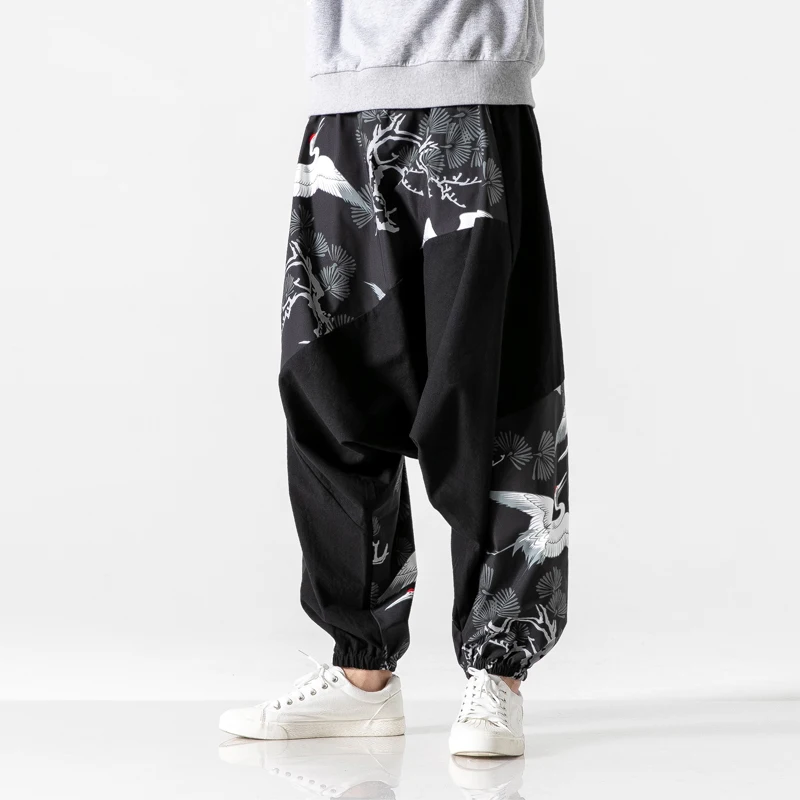 

Mens Loose Harem Pants Male Spring Causal Chinese Style Baggy Traditional Pants 2020 Fashion Print Cotton Pants Men