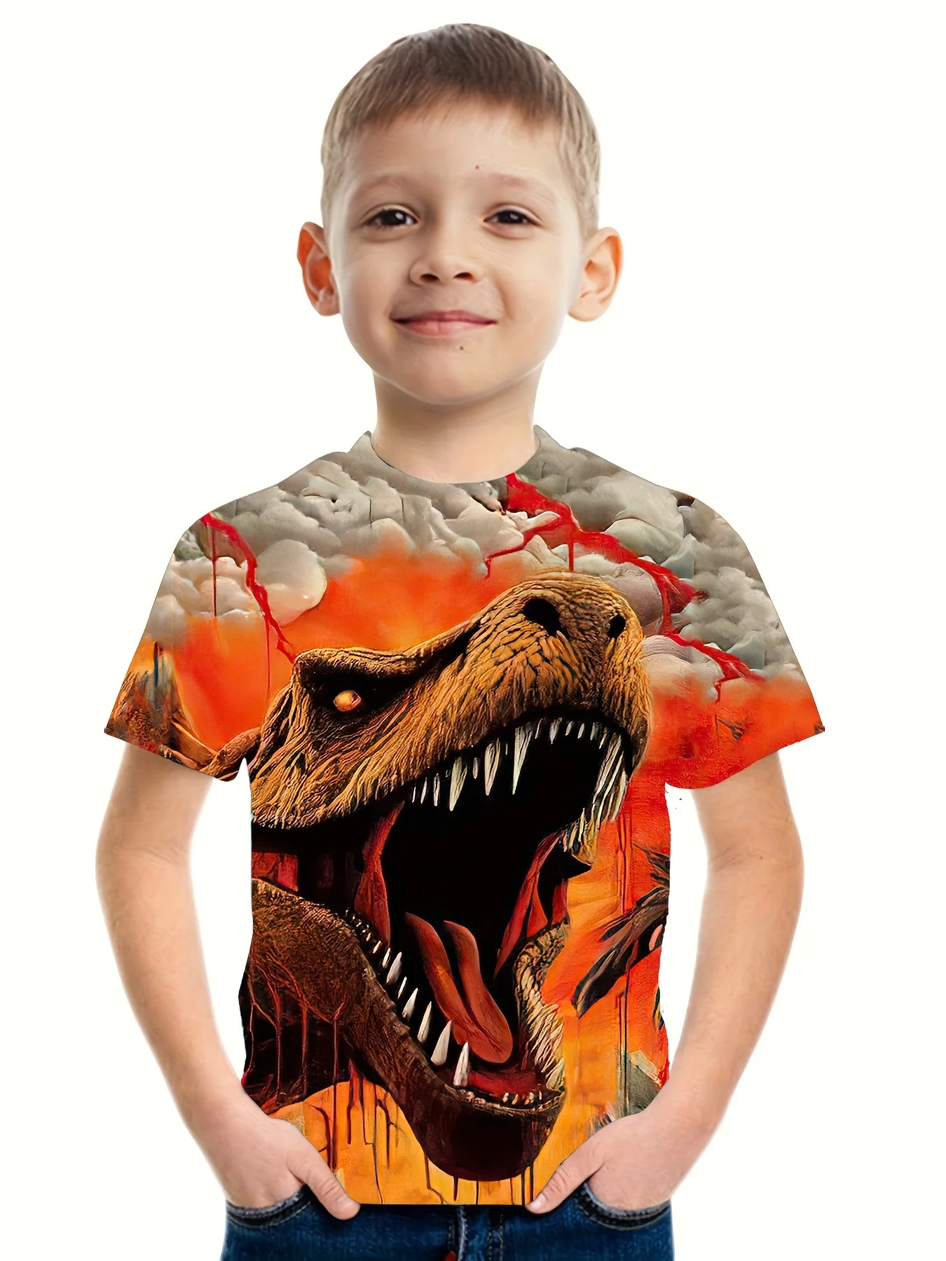 Children's Clothing T-Shirts for Boys Short Sleeve Child T Shirt 3D Dinosaur Print Casual Kids Summer Clothes Boy Clothes Tops 3