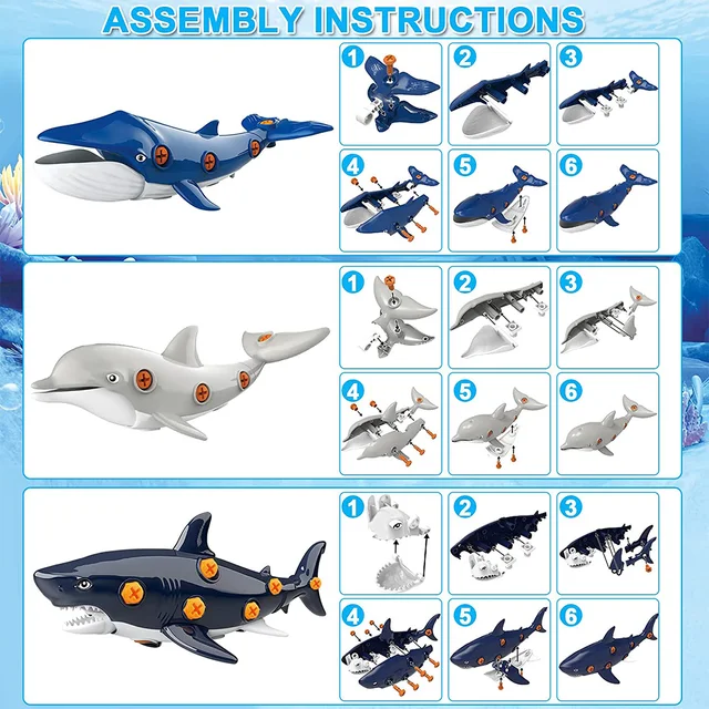 Assemble Marine Animal Toy for Fine Motor Skills Take Apart Marine Animal Toy Educational Building Set with Electric Drill DIY 4