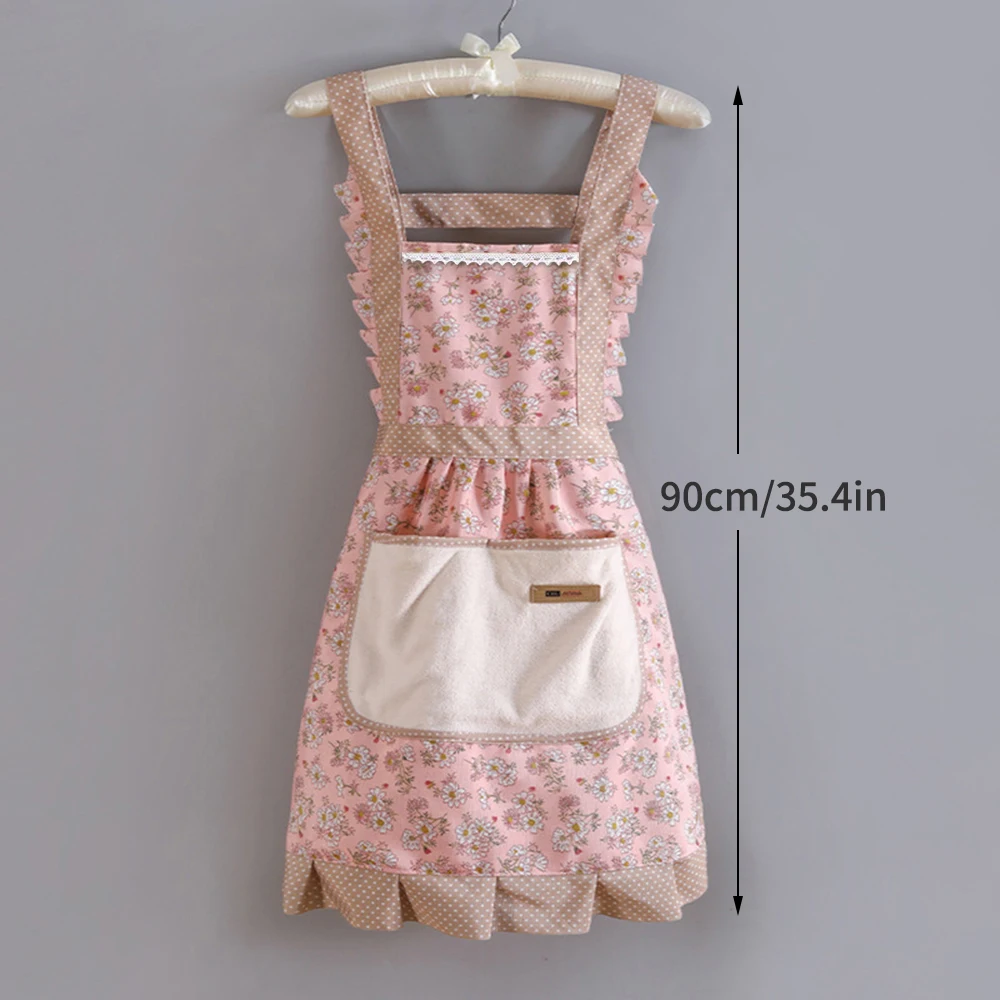 1PC Lovely Canvas Apron Female Household Kitchen Cooking Antifouling Breathable Wear Cleaning Suitable 6