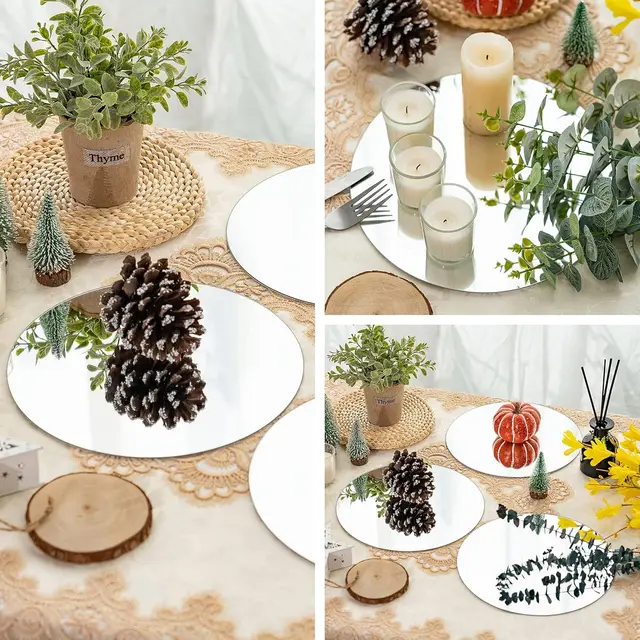 12-30PCS Specchi rotondi in acrilico per tavoli Centrotavola Specchi da 9,8 "Piatti per candele Vassoio a specchio per matrimoni Eventi Spessore 1mm 5