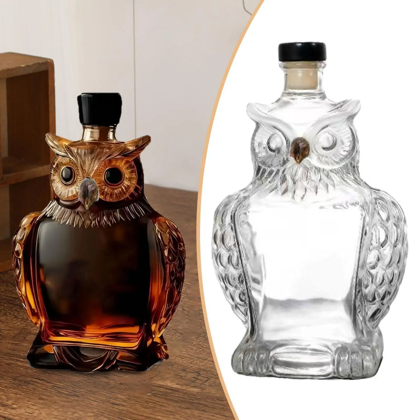 Whisky Decanter Owl Design 125ml Clear Dispenser Borosilicate Glass for Husband Collectors Daddy Grandpa Birthday Gift