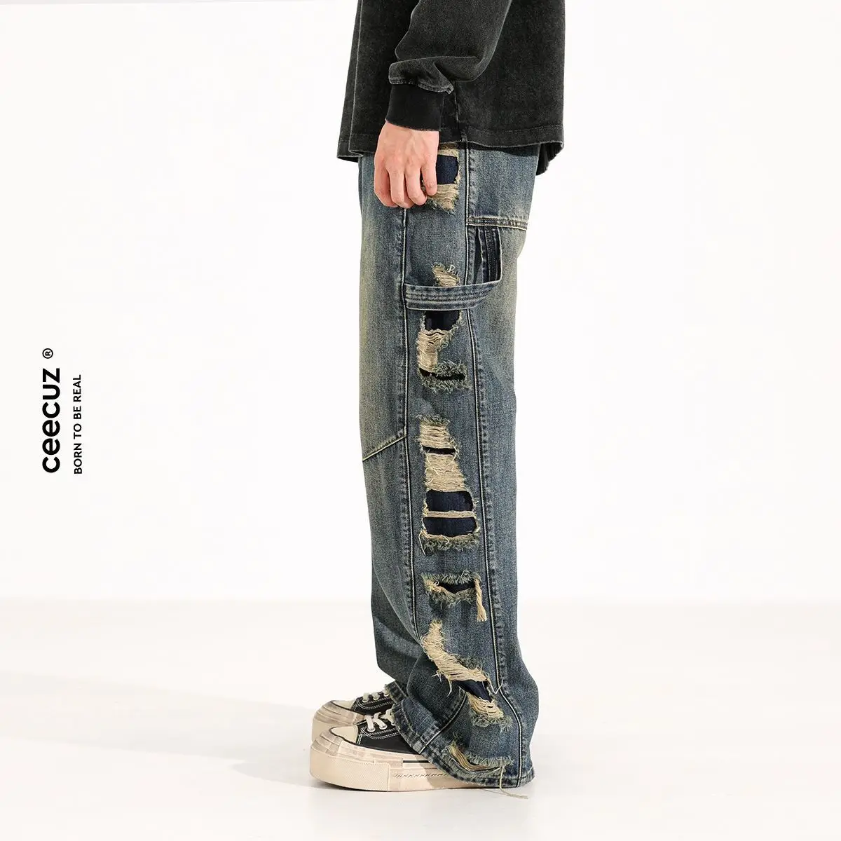 American Spring and Autumn Season Men and Women Trendy Personalized Loose Straight Jeans Couple Retro Washed Casual Pants y2k 4
