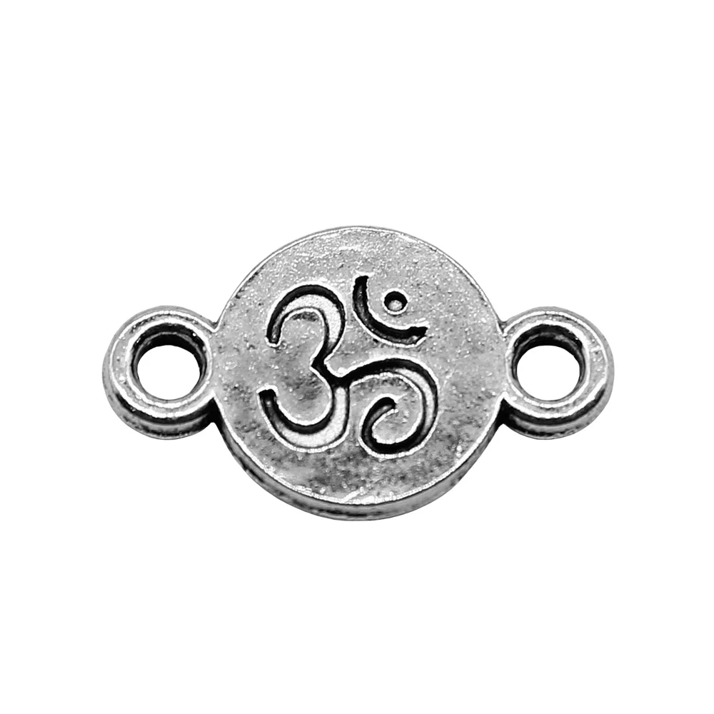 WYSIWYG 10pcs 10x17mm Om 라운드 커넥터 매력 보석 만들기 골동품 실버 컬러 쥬얼리 액세서리 만들기