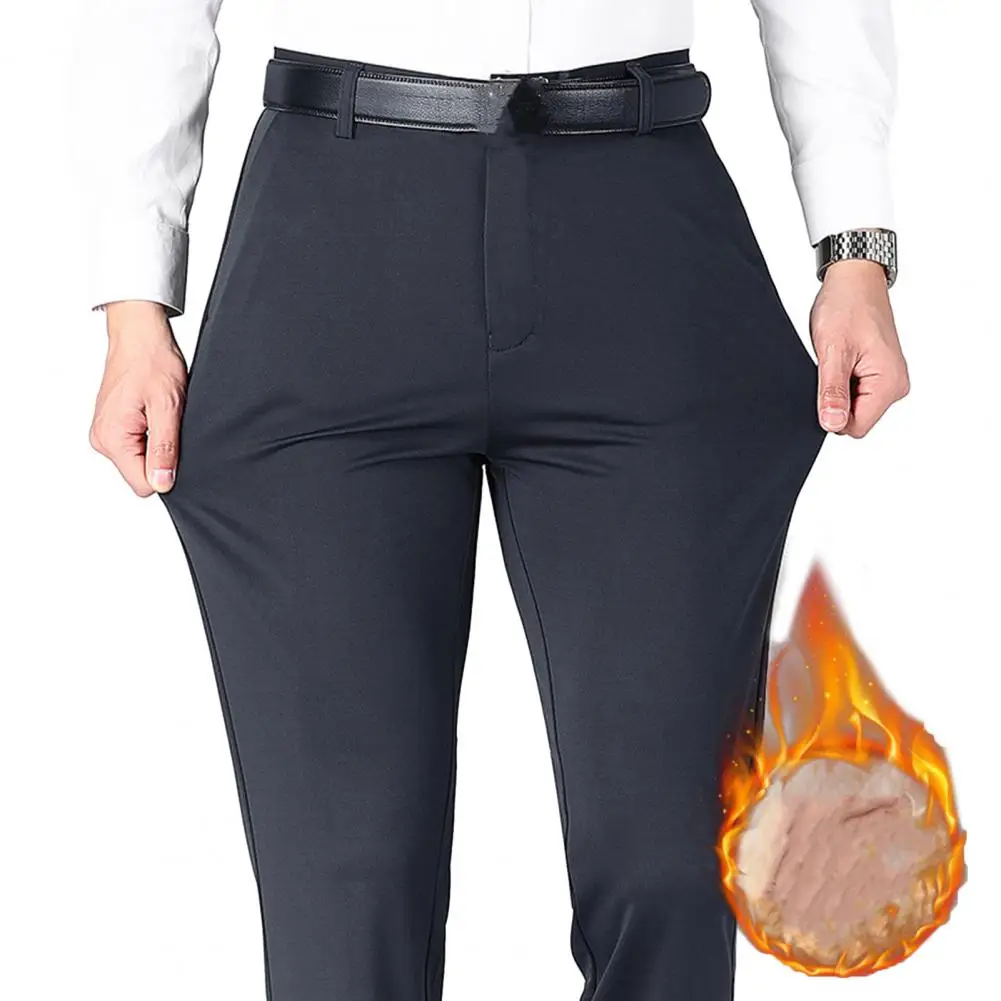 

Men Suit Pants Men Winter Suit Pants Soft Thickened Plush Men's Business Pants Wrinkle-free Straight Leg Mid Waist for Office