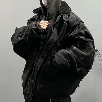 NIGO 단색 립스톱 파일럿 후드 재킷 남성용, 긴팔, 루즈 데님 모토 트렌치 코트, 블랙 패션, Ngvp # nigo6383