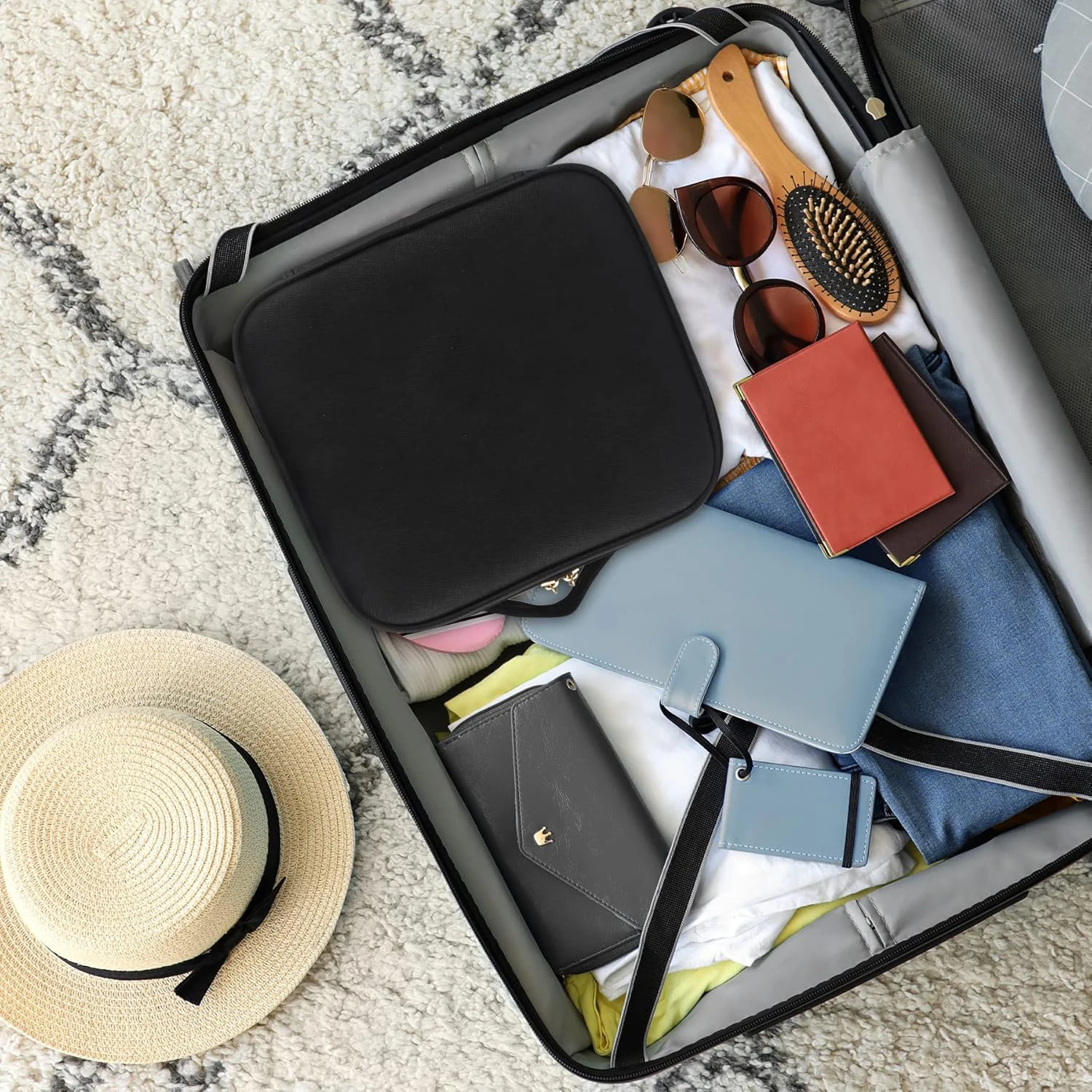 Makeup Organizer with Mirror Light 3 Adjustable Brightness Travel Train Case Cosmetic Bag Portable Storage Partition Waterproof 6