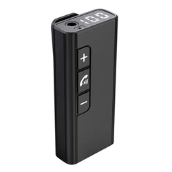 Wireless Handsfree Bluetooth Audio Receiver with Digital Display for Car, Speaker, and Headphone Connectivity (Black)