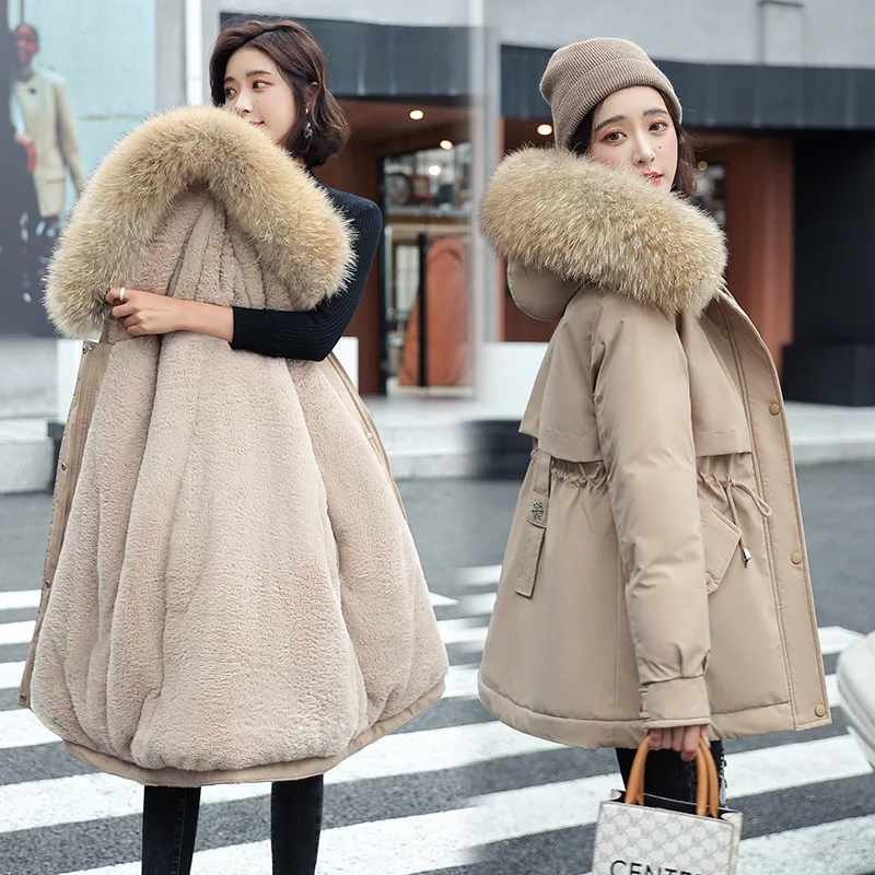 Cotton Clothes Women 2023 Winter Pike Leisure Medium Length Korean Style  For Female Warm Loose Large Woolen Collar