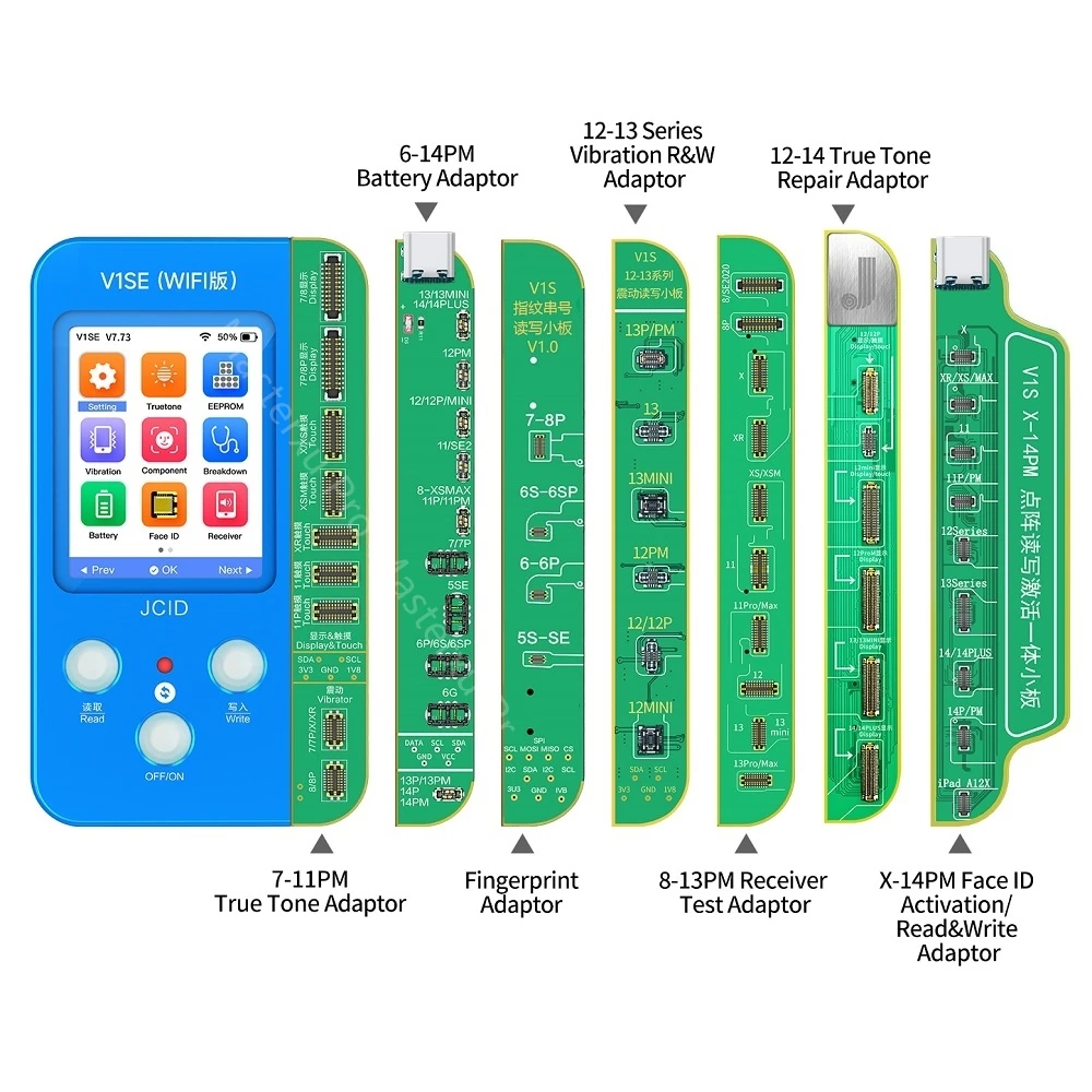 

Плата JC V1S JCID V1SE 8 в 1, программатор с поддержкой Wi-Fi, обновление для iPhone 8-15PM, внешний идентификатор лица, точечная матрица, ЖК-дисплей, True Tone, домашний ремонт