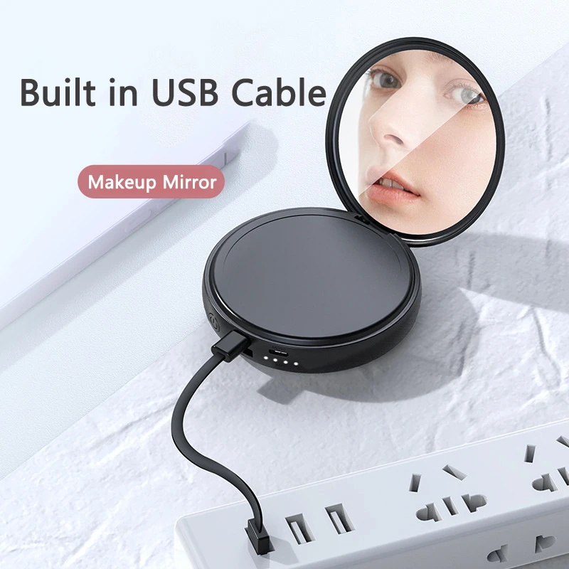 Power Bank Portatile 20000Mah Cavo Integrato Batteria Esterna Specchio Per Il Trucco Powerbank Per Iphone 14 13 Batteria Per Smartphone Samsung