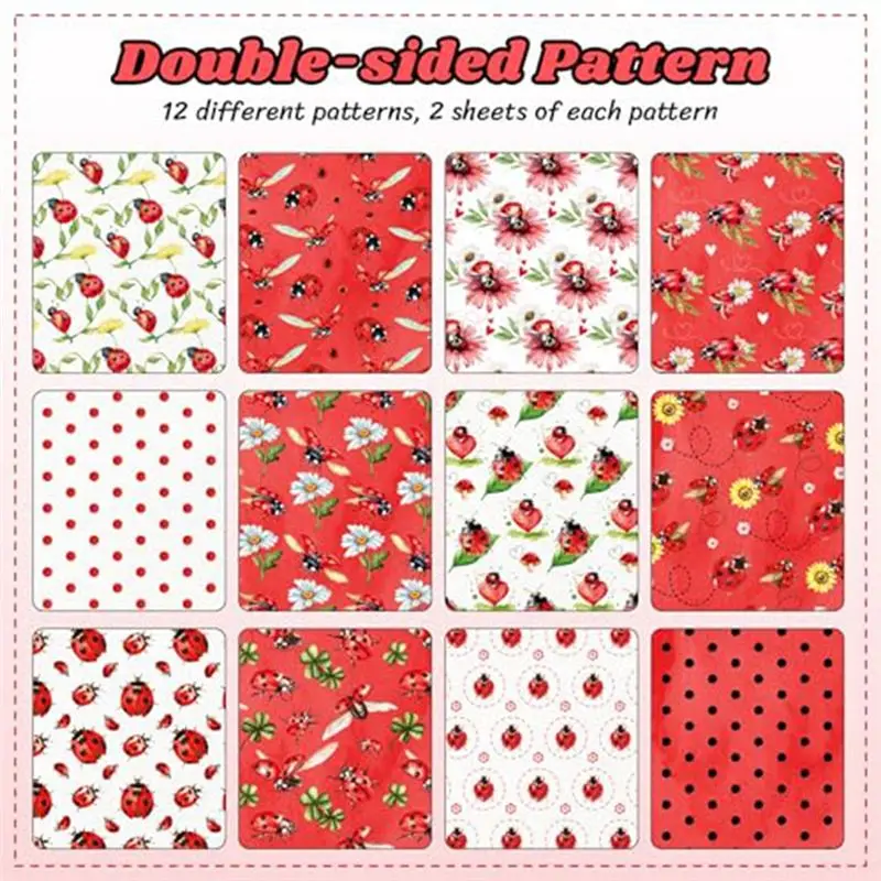 AB97-장 양면 스크랩북 용지 12'' X 12'' 24장 리본 패턴 데쿠파주 카드지 무당벌레