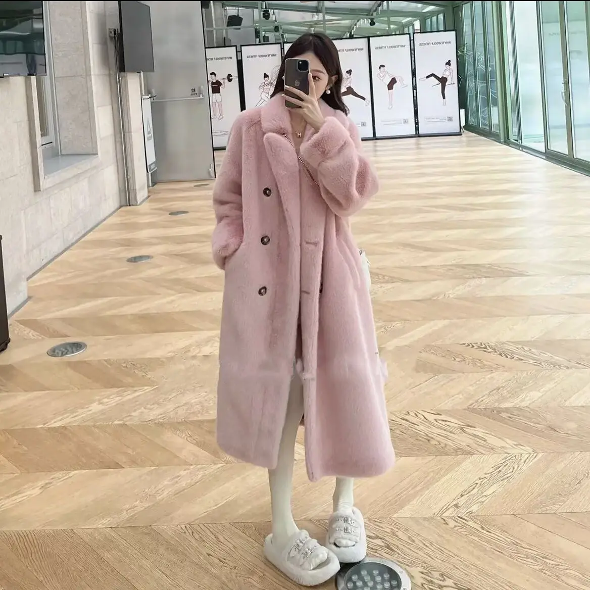 Imitation Fur New Fashion Winter High-grade Lazy Wind Thickened Long Suit Collar Mink Fur Warn Coat