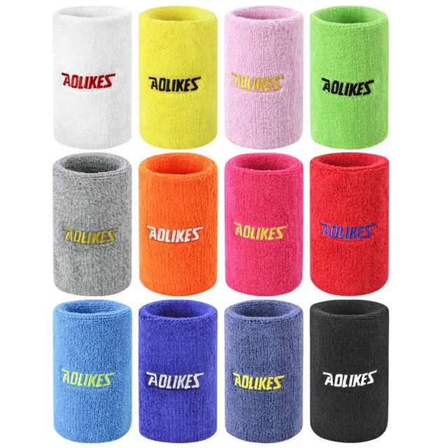 1Pair 4.3×3.1 Inch Cotton Tennis Wristband Sport Running Gym Yoga Wrist Sweat Band Fitness Volleyball Basketball Wrist Cuff Wrap 2