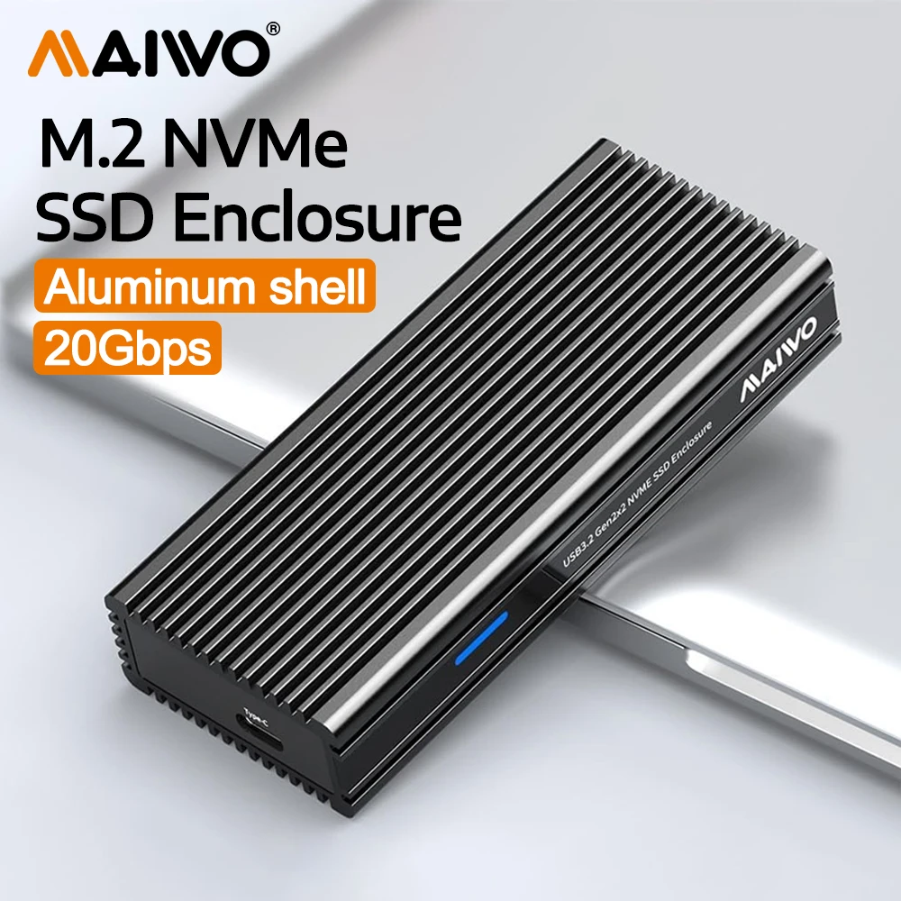MAIWO 20Gbps M.2 NVMe SSD 인클로저 USB3.2 GEN2x2 타입-C에서 PCIe NVMe 어댑터로 변환, 썬더볼트 3/4 지원, 8TB 용량 알루미늄 케이스